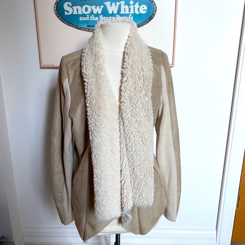 INC FAUX SUEDE WOMEN’S JACKET W/SHERPA LINING (SIZE XL)